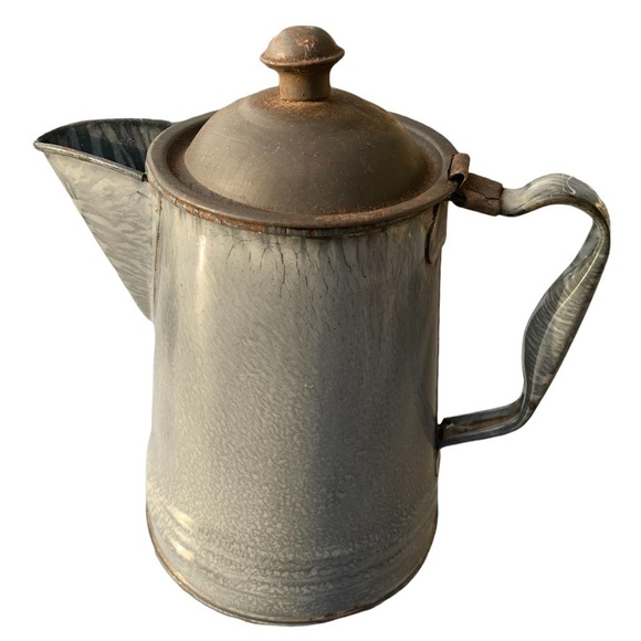 Antique Farmhouse Gray Granite Coffee Pot - Picture 1 of 10